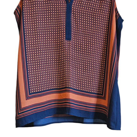 Ann Taylor Loft Geometric Classy Tank Top Navy Burnt Orange Women Petite Medium - Picture 4 of 7